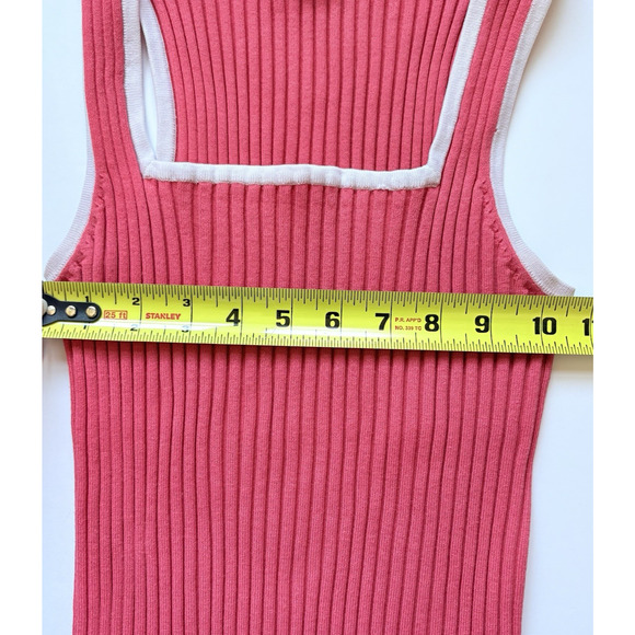 BELLDINI Ribbed Tank Top Size Large | Pink White Trim Stretchy Y2K Barbiecore - Picture 6 of 11